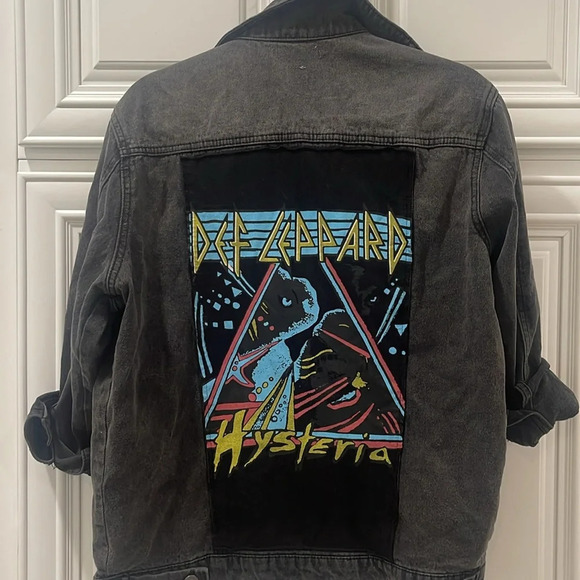 Jackets & Blazers - Leppard Ash Grey Black Junkfood denim Jean Patch Long Sleeve Oversized Jacket XS